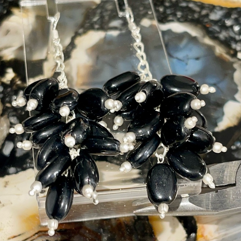 Chunky Black Onyx Nugget Earrings 2 7/8”